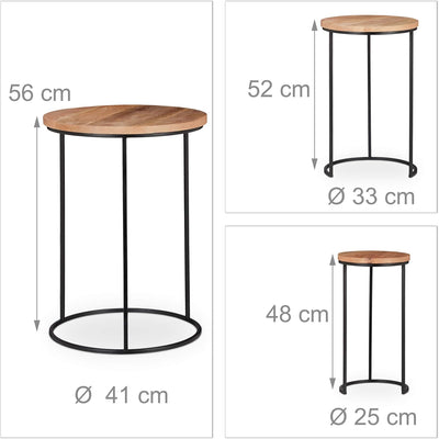 Relaxdays Beistelltisch 3er Set, runde Ablage, Satztische in 3 Grössen, ineinander stellbar, Metall