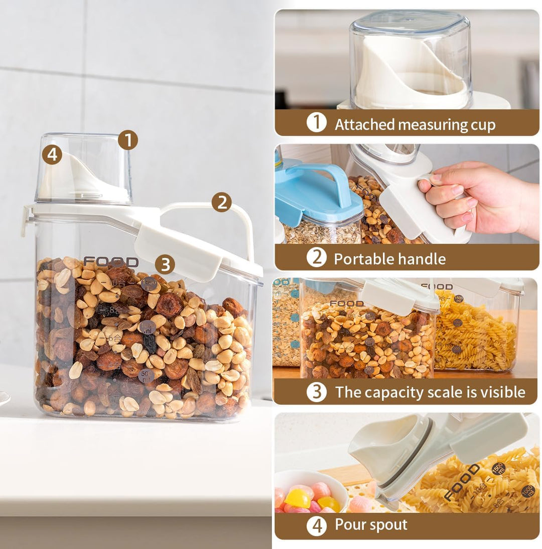 Besmall 1500ML Lebensmitteleimer Set mit Messbecher Handheld Küche Getreide Lagerung Vorratsgläser m