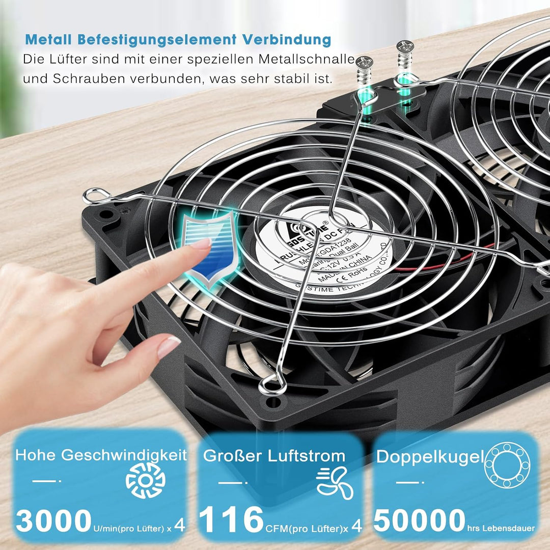 GDSTIME 4 x 120mm Lüfter 230V Grosser Luftstrom 120mm x 38mm Lüfter 220V AC Axial mit AC Stecker Lüf