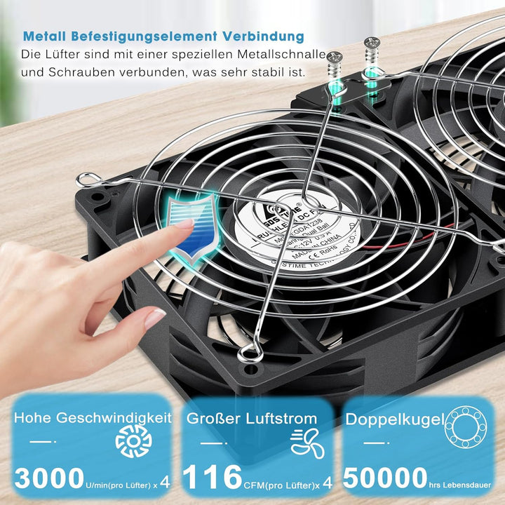 GDSTIME 4 x 120mm Lüfter 230V Grosser Luftstrom 120mm x 38mm Lüfter 220V AC Axial mit AC Stecker Lüf