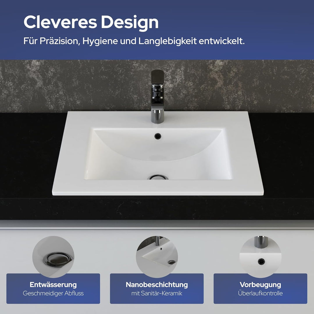 VILSTEIN Keramik Einbau-Waschbecken, 82cm, Weiss, Mit Überlauf, Einsatz-Waschbecken, Waschtisch 80 c