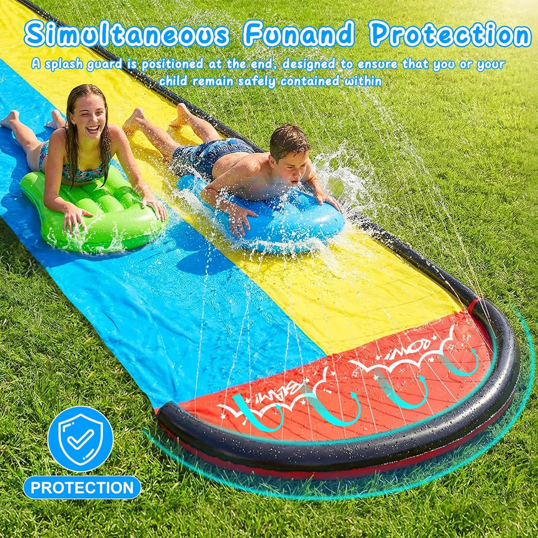 Mineup Wasserrutsche Garten, 480 x 140cm Wasserrutschmatte mit 2 Bodyboards, Doppelrutsche mit Einge