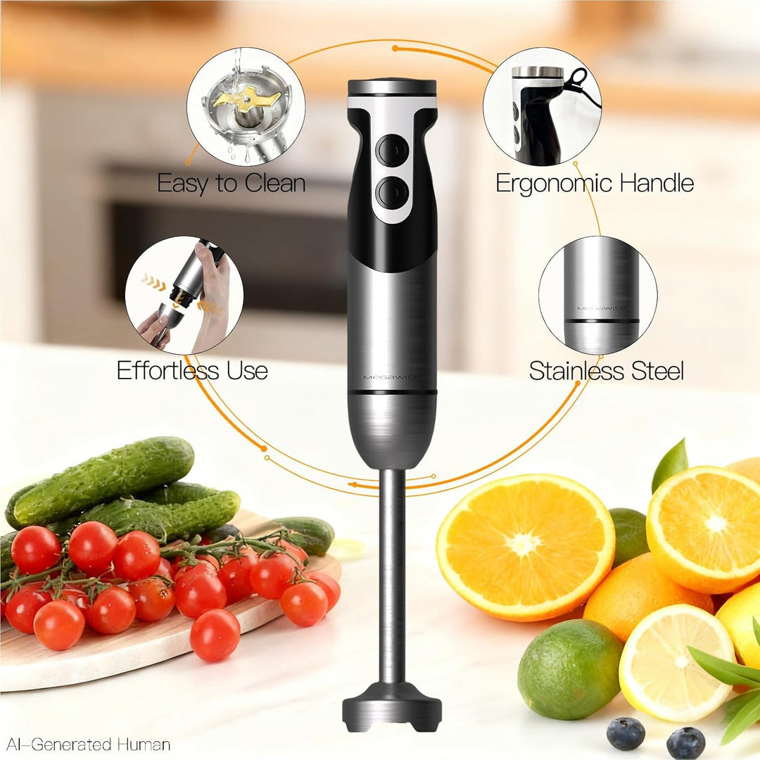 MegaWise Pro Titanverstärkter 5-in-1-Stabmixer, leistungsstarke 400 W mit 80% schärferen Klingen, ka
