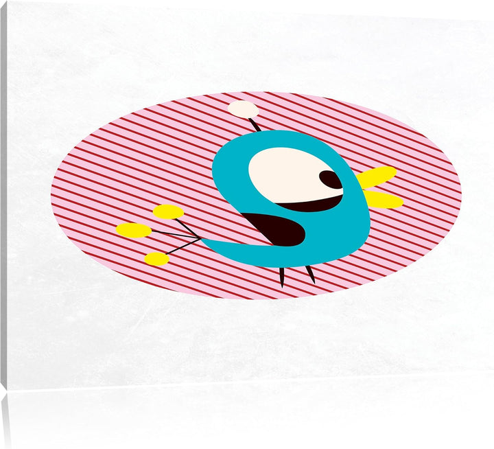 Pixxprint Lustiger Vogel mit gestreiftem Hintergrund weiss, Format: 100x70 auf Leinwand, XXL riesige