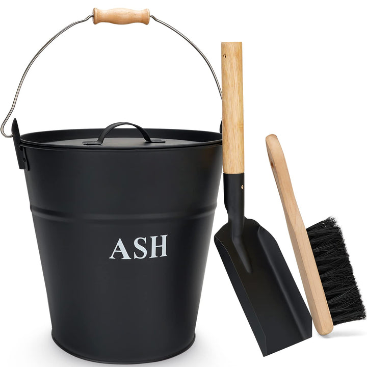 INNO Stage Ascheeimer mit Deckel, Schaufel und Besen, Kohleeimer für Kamin, Feuerstelle, Herde, Holz