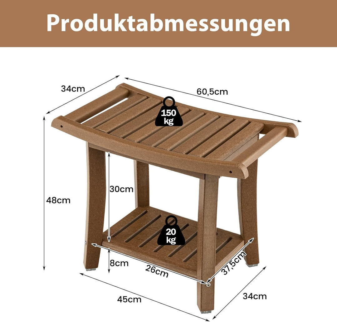 COSTWAY Duschbank Bad, Sitzbank mit Ablage, Badhocker 170 kg belastbar, Badezimmerbank Duschstuhl, D