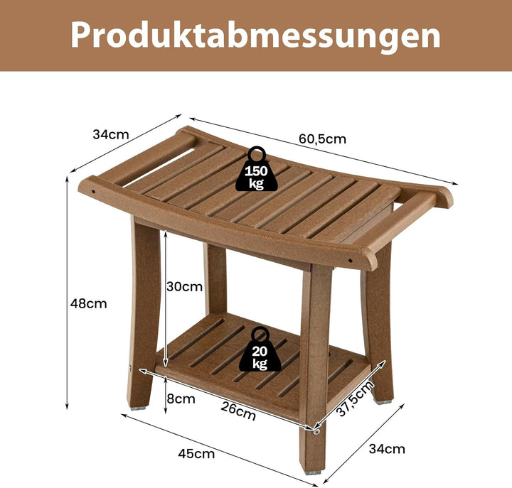 COSTWAY Duschbank Bad, Sitzbank mit Ablage, Badhocker 170 kg belastbar, Badezimmerbank Duschstuhl, D