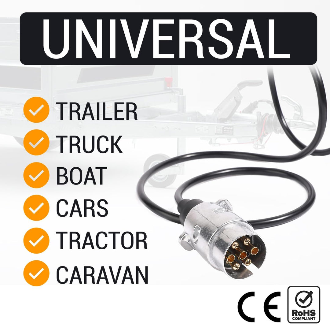 Ryme Automotive Anhängerstecker mit 7 Pins, 3,5 m TPU-Kabel, Metallklemmen, Stecker für Wohnwagen/Tr