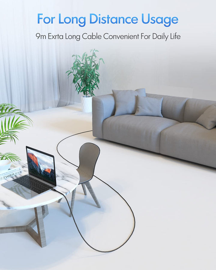 etguuds Extra Lang USB C auf USB C Kabel 9M, 60W Nylon Kabel USB C auf USB Type C Ladekabel für Gala