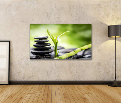 islandburner Bild auf Leinwand Zen Basaltsteine Und Bambus Bilder Wandbilder Poster Leinwand 100x57c