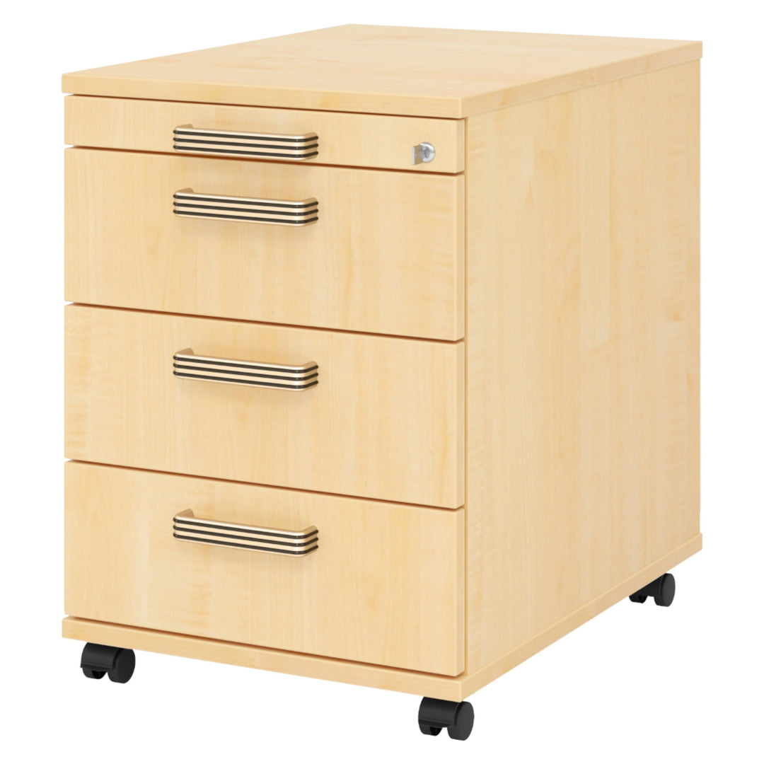 bümö Rollcontainer mit Schubladen, Container abschliessbar aus Holz in Ahorn - Rollwagen für's Büro