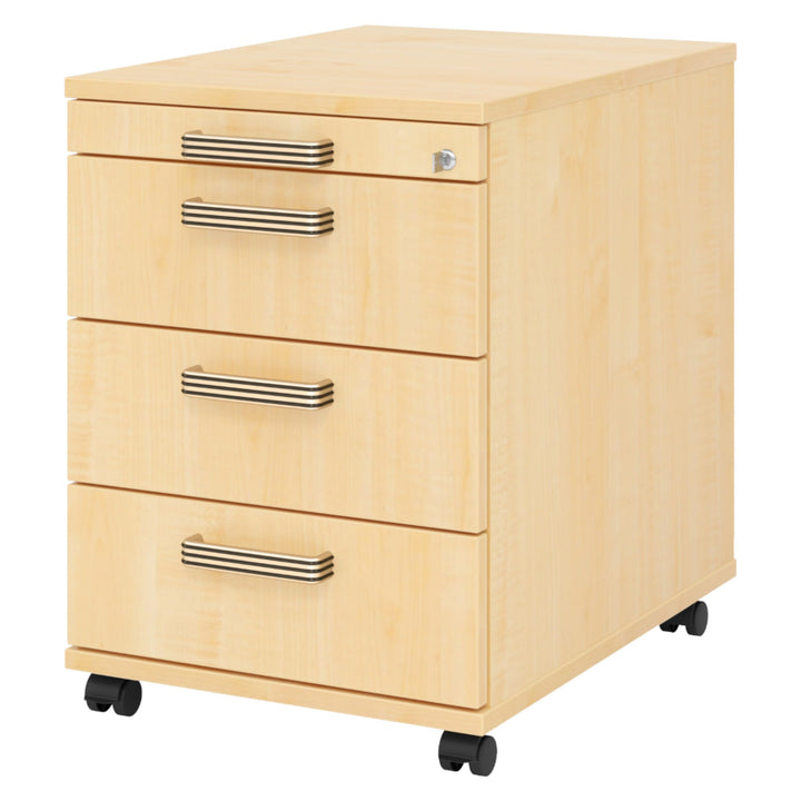 bümö Rollcontainer mit Schubladen, Container abschliessbar aus Holz in Ahorn - Rollwagen für's Büro