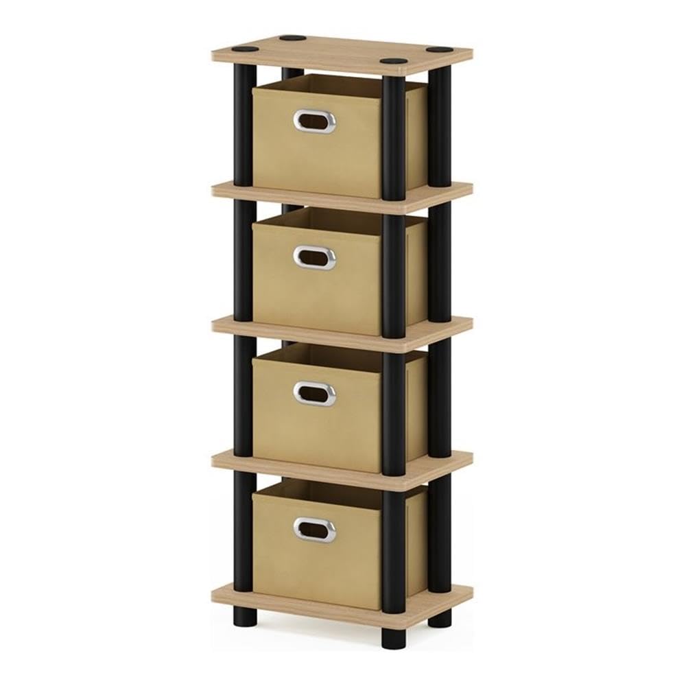 Furinno Regalsystem mit 4 Einschüben, holz, Eiche/Schwarz/Hellbraun, 19.56 x 28.7 x 73.15 cm Eiche /