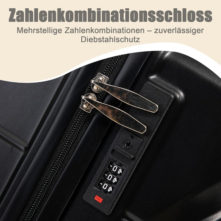 Hartschalen-Koffer Trolley Handgepäck Rollkoffer, Reisekoffer Set mit 4 Rollen, 4er Gepäckset Schwar
