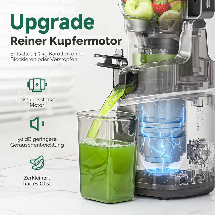 AMZCHEF 250W Automatischer All-In-One Entsafter, 160MM Öffnung und 1,8L Slow Juicer für Gemüse und O