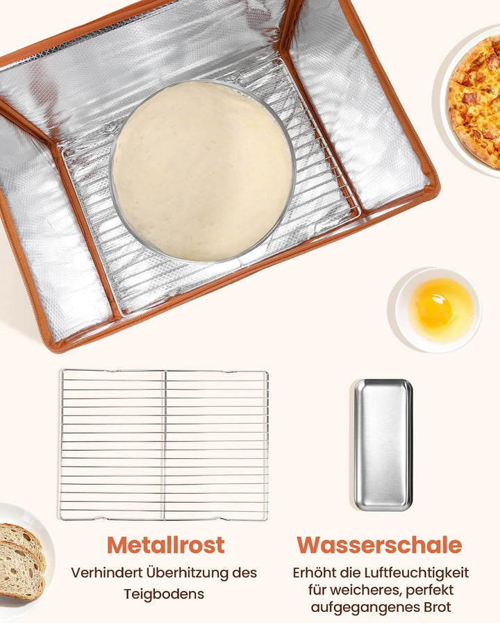 Faltbare Brot-Gärbox mit Temperaturregelung von 20–55 °C und 0–99 h Timer, Teiggärgerät mit Metallgi