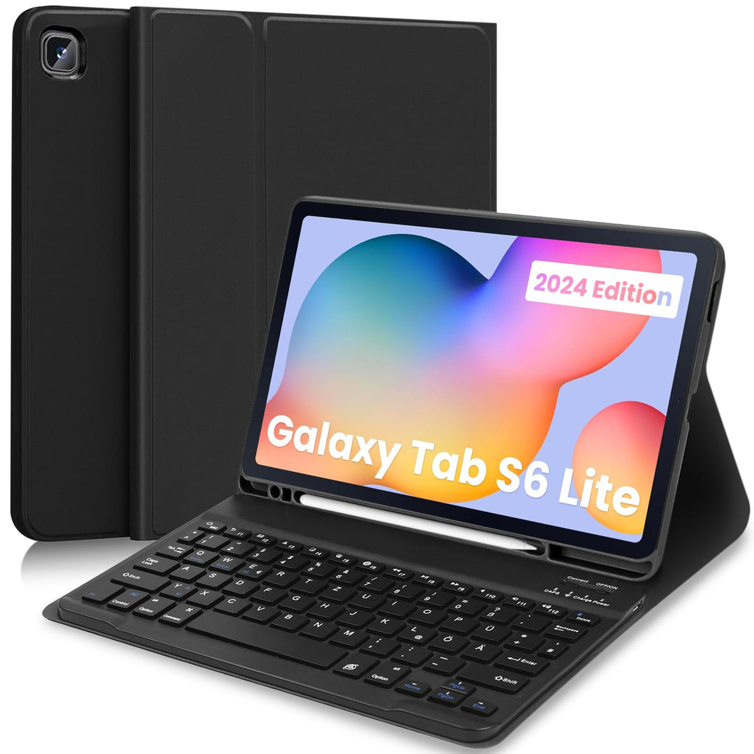 Hülle mit Tastatur für Samsung Galaxy Tab S6 Lite 2024,Schutzhülle mit Kabellos Abnehmbarer Tastatur