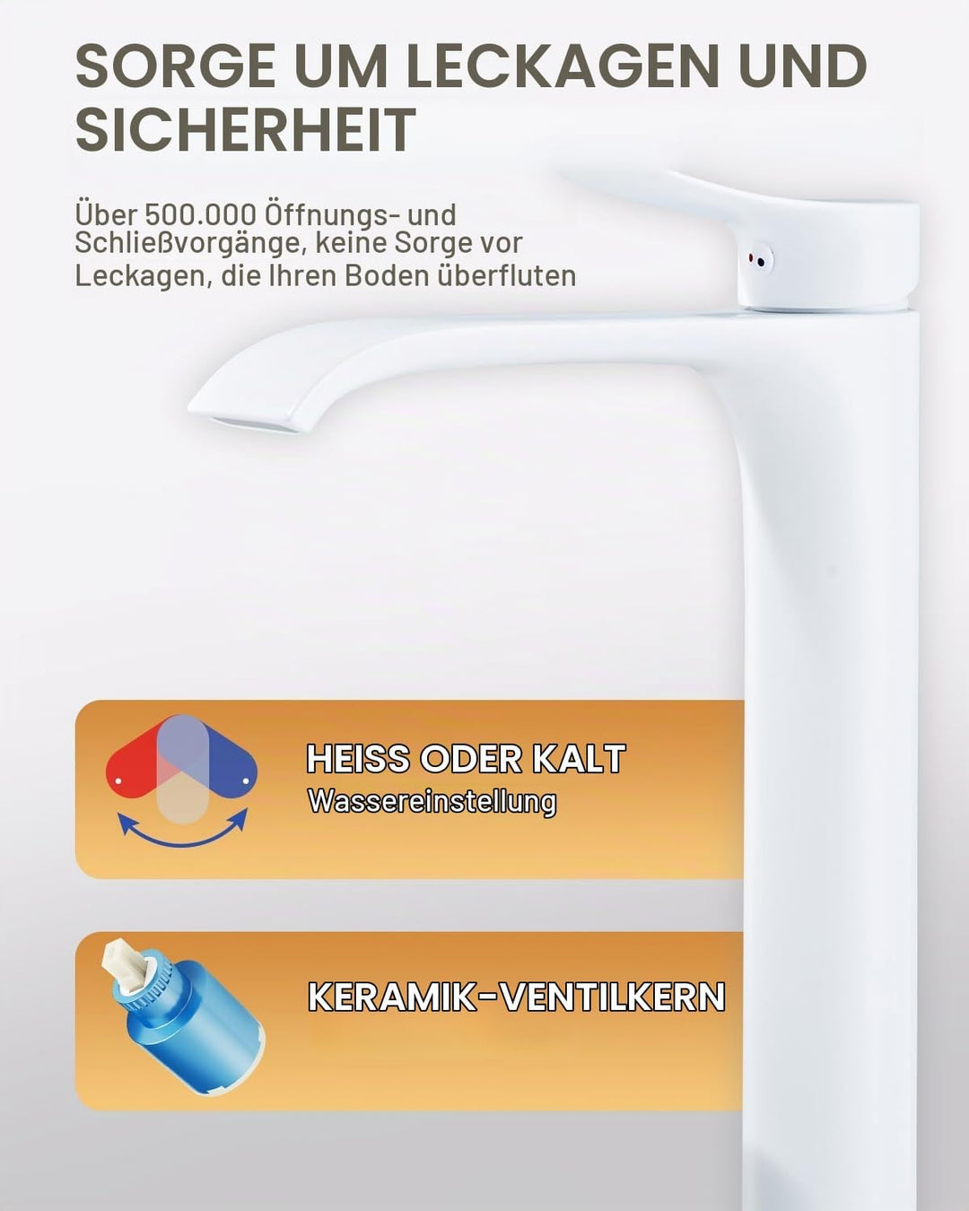 Bad Wasserhahn Weiss Wasserfall Badarmatur Hoch Waschtischarmatur Einhebel Mischbatterie aus Messing