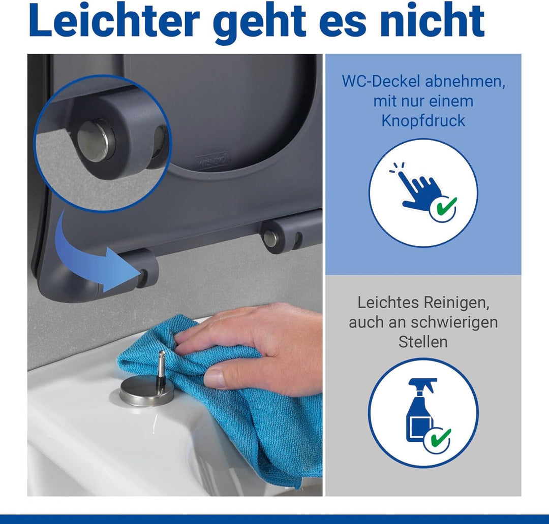 WENKO WC-Sitz Mod. Sedilo matt Grau, Flacher Toilettensitz mit Absenkautomatik, hygienischer WC-Deck