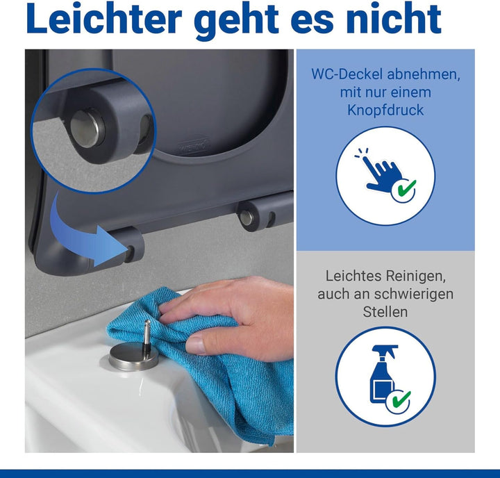 WENKO WC-Sitz Mod. Sedilo matt Grau, Flacher Toilettensitz mit Absenkautomatik, hygienischer WC-Deck