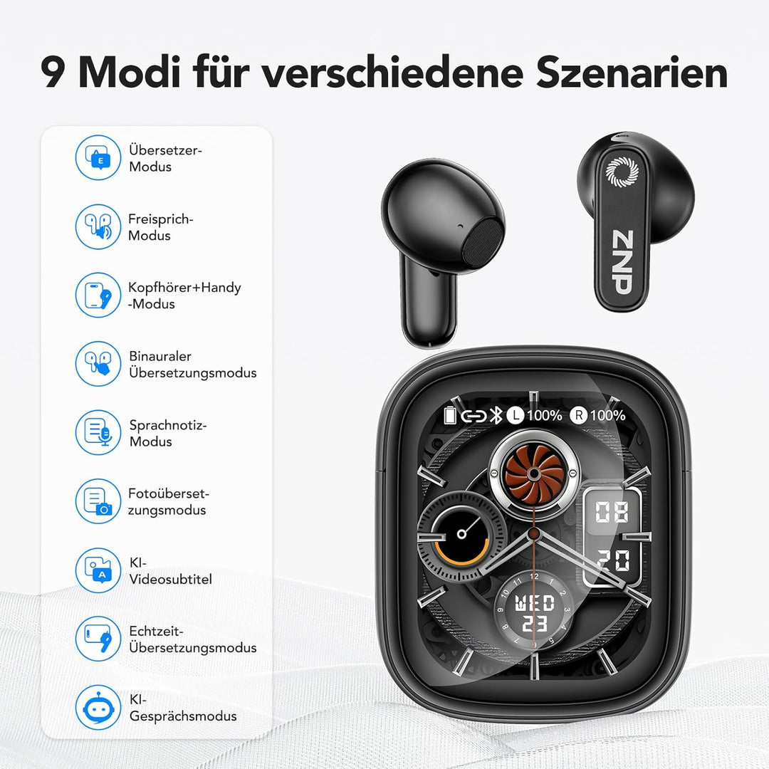 N02 KI Übersetzer Kopfhörer mit LCD-Touchscreen, 165 Sprachen,9 Modi | Sprachübersetzer mit Echtzeit