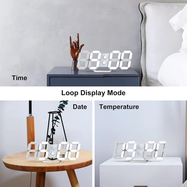 Deeyaple LED Wanduhr Digital Wecker 3D Uhr Dimmbar Snooze Modern USB 12/24Stunden Datum Temperaturan