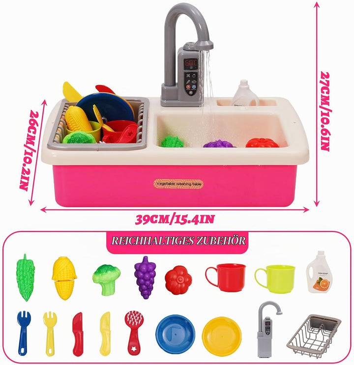 Küchenspüle Spielzeug Set mit Wasserkreislauf, Spielspüle Kinder mit Fliessendem Wasser, Matschküche