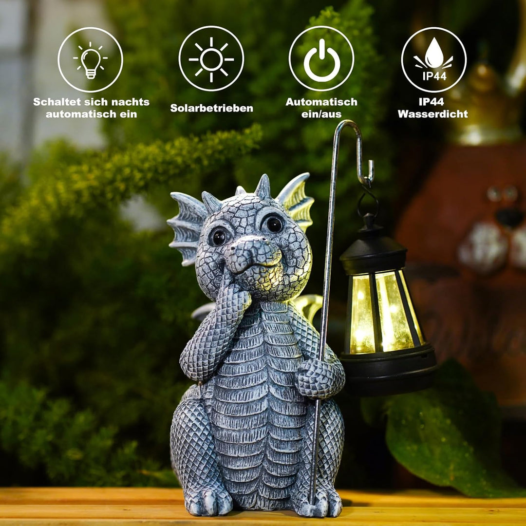 Yeomoo Drachen Gartenfiguren mit Solarlampen Gartendeko für Draussen: Drachen Figuren Deko mit LED S