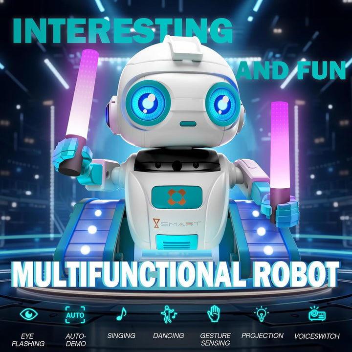 Roboter Kinder Spielzeug - Wiederaufladbar und Projizierbar - RC-Roboter mit LED-Augen und Musik - R