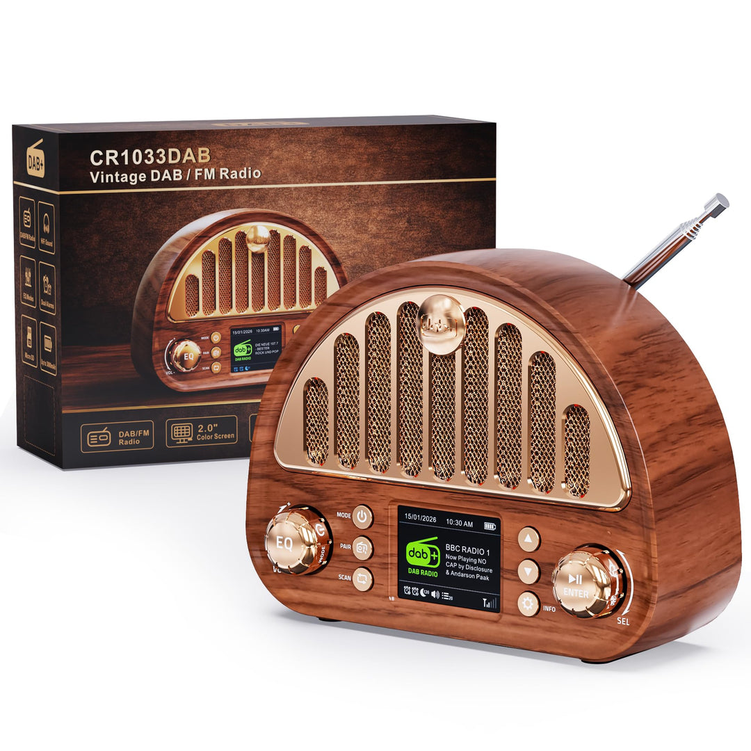 ROCAM DAB+/UKW Radio, Retro Radio mit Bluetooth 5.0, 8W Full Sound Lautsprecher, 3000mAh Akku, 2" Fa