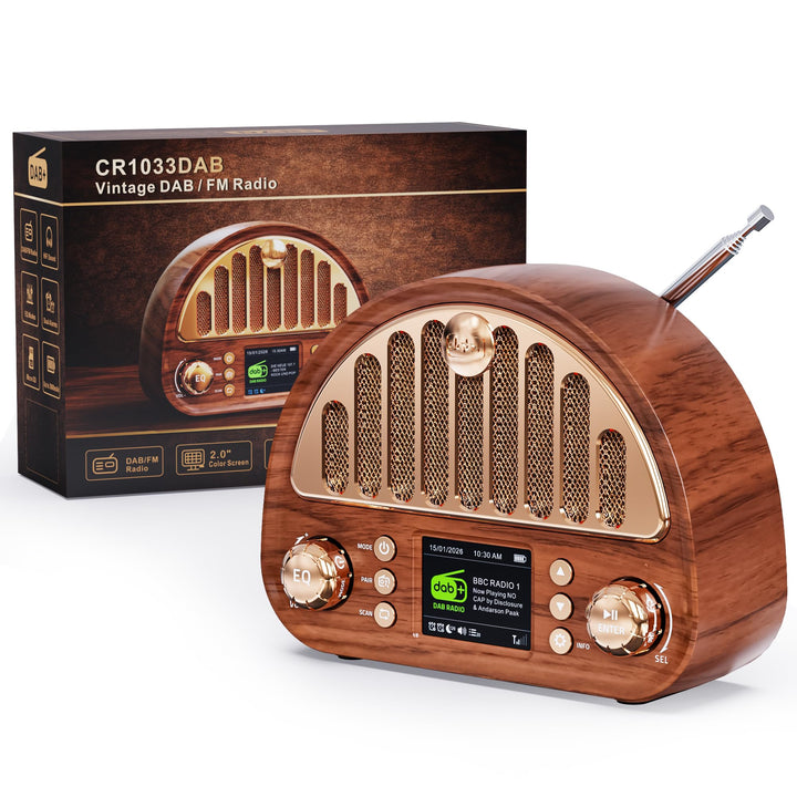 ROCAM DAB+/UKW Radio, Retro Radio mit Bluetooth 5.0, 8W Full Sound Lautsprecher, 3000mAh Akku, 2" Fa