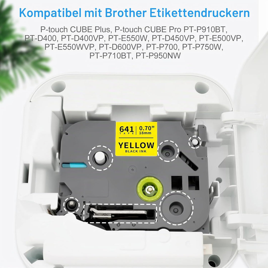 3x XemaX Kompatibel Schriftband Ersatz für Brother P-touch Bänder 18mm TZe-641 TZe 0,7&
