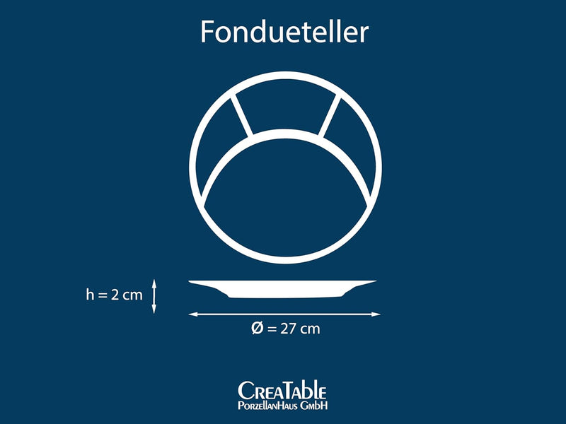 CreaTable, 22922, Serie Fondue und Grill-Teller UNIVERSAL, Geschirrset, Fondueteller 4 teilig Weiss,