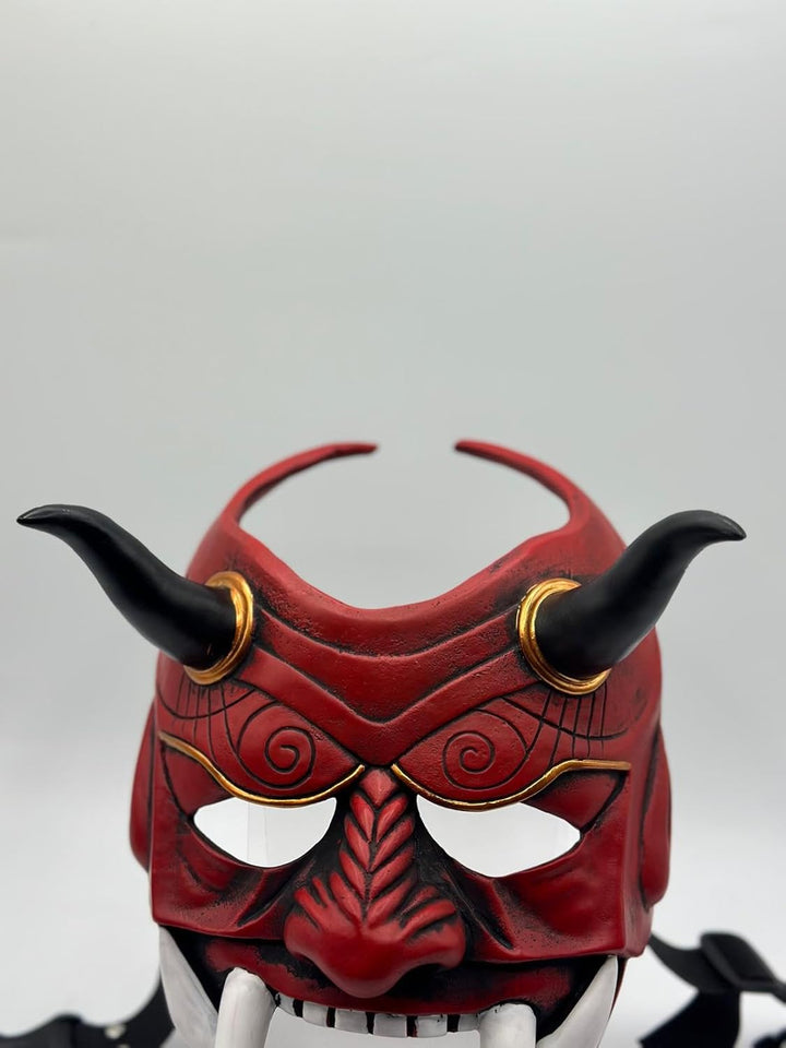 Generisch Oni Maske Rot – Japanische Dämonenmaske aus Harz – Samurai Stil – Kostüm- & Dekomaske für
