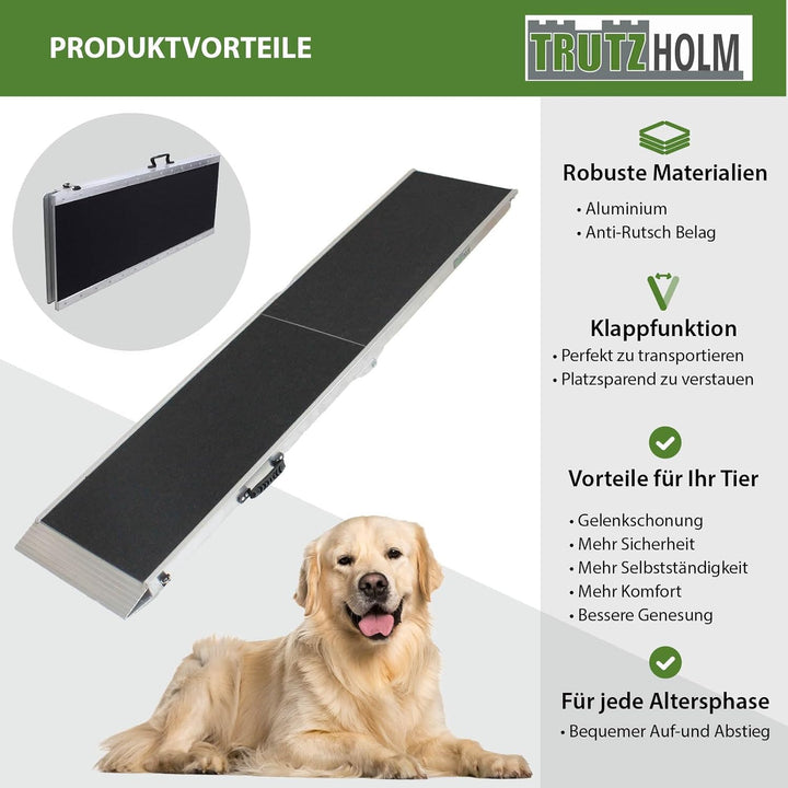 TRUTZHOLM Hunderampe klappbar 183 cm Traglast 180 kg Alu grau schwarz beschichtet Tierrampe Tasche