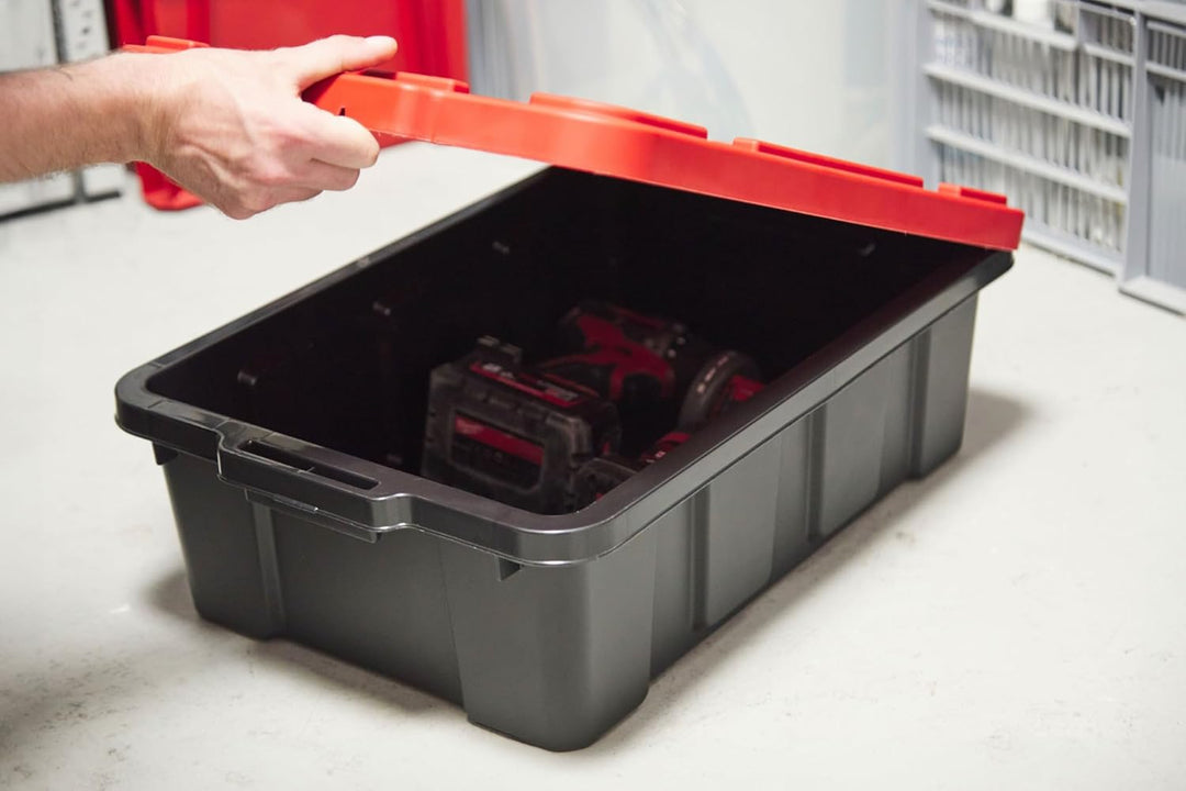 Iris Ohyama Heavy Duty Organisation Boxes, 25L, 6er-Set, Rot, Kompakt, Robust, Stapelbar, Aufbewahru