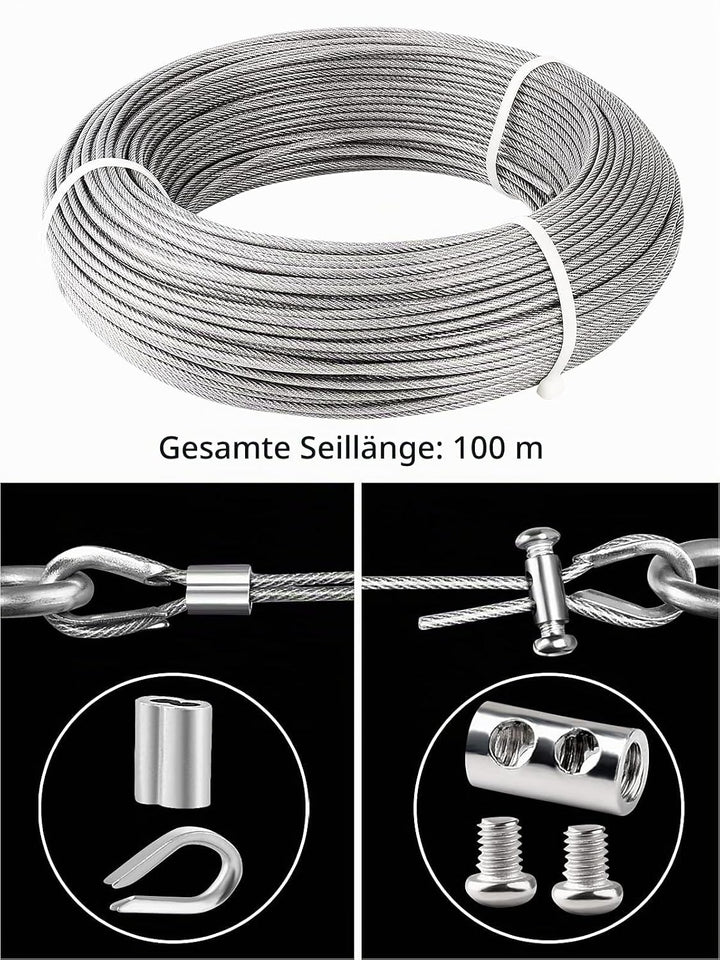 TooTaci Drahtseil 3mm Edelstahl,Stahlseil 3mm ummantelt,100M Edelstahlseil,Stahlseil mit ösen Crimph