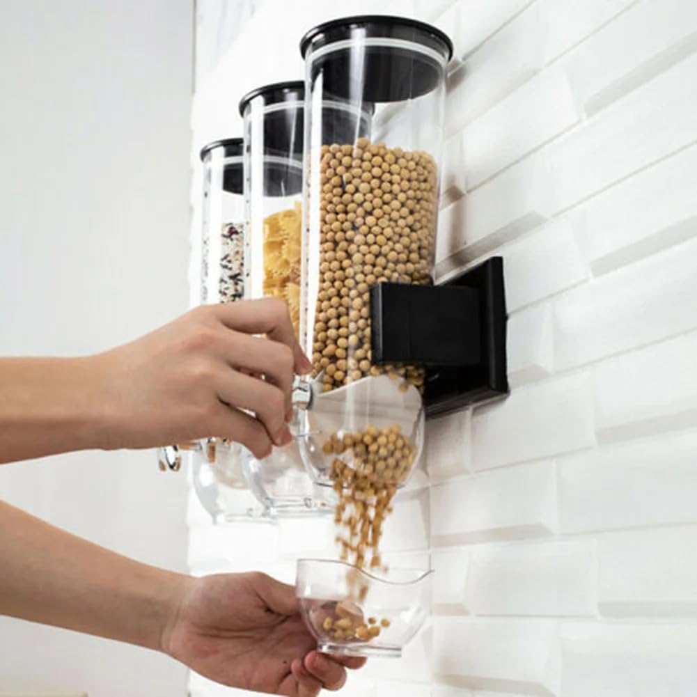 BAKAJI Dreifacher Müsli-Spender zur Wandmontage, Wandmontage, Spender für trockene Lebensmittel, Süs