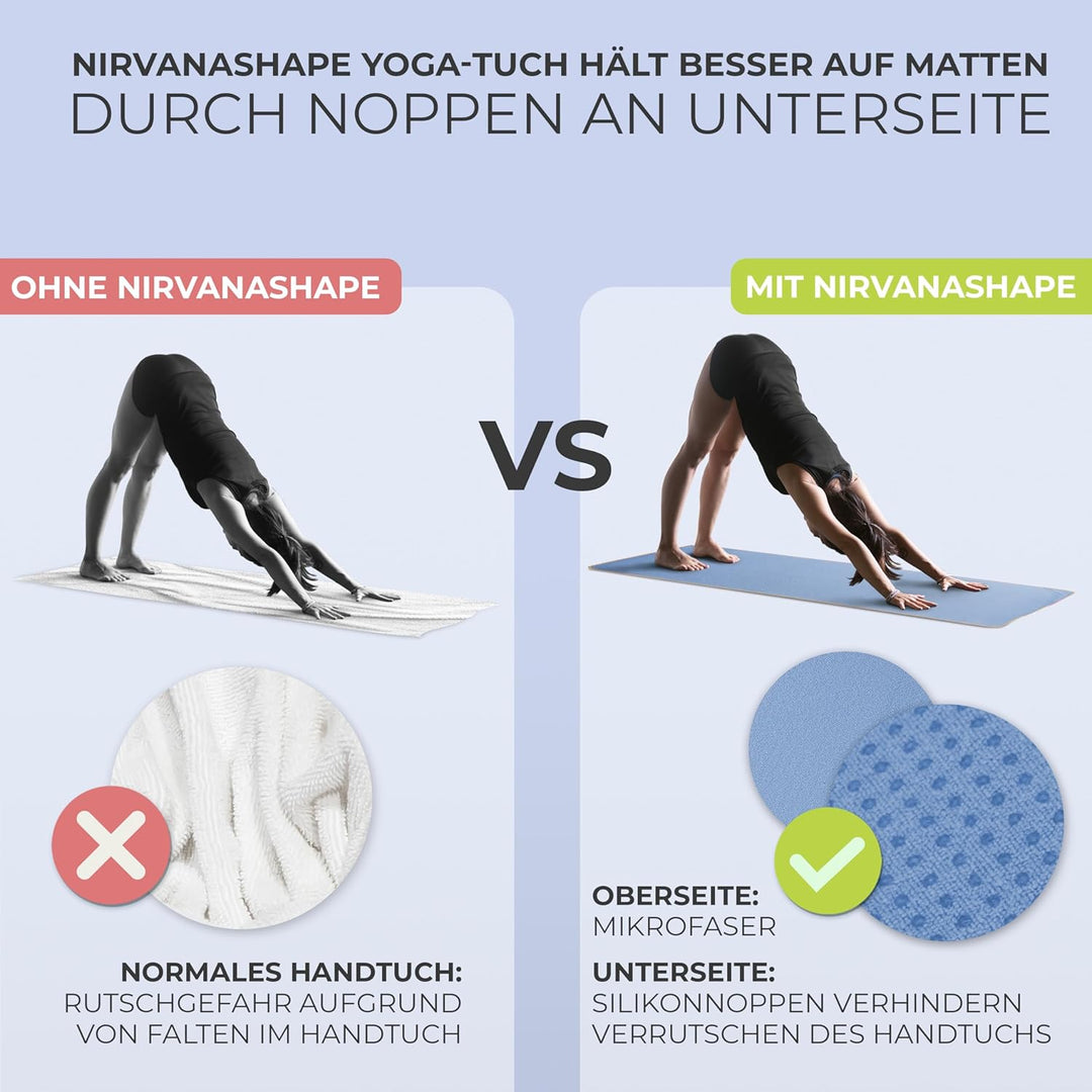 NirvanaShape Yoga Handtuch rutschfest | Hot Yoga Towel mit Antirutsch-Noppen | hygienische Yogatuch-