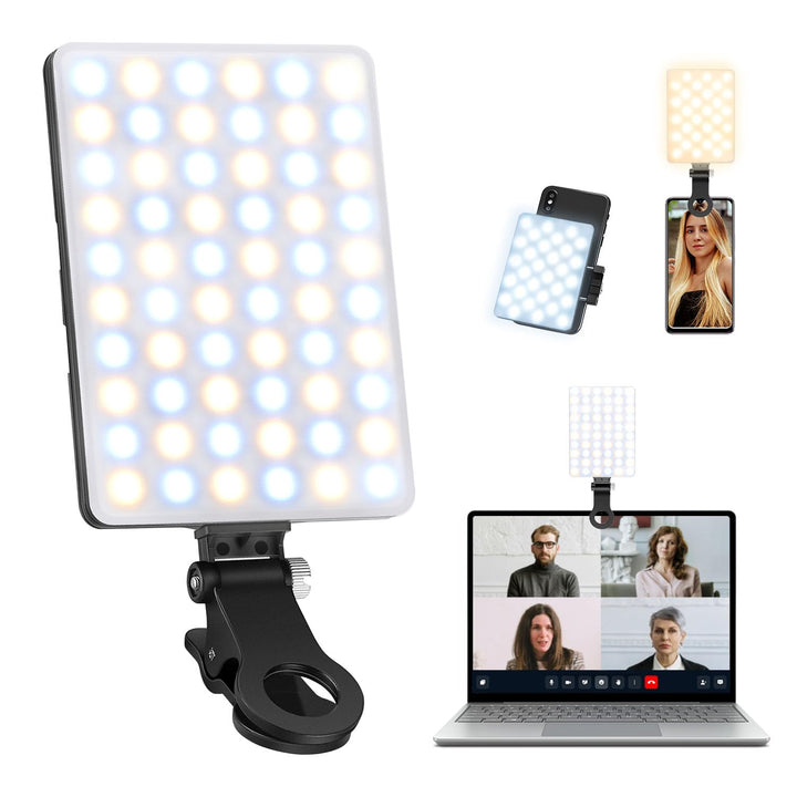 Selfie Licht mit 60 LED Lampenperlen, 3000-6500K 3 Lichtmodi Handylicht, 2000mAh Akku LED Video Lich