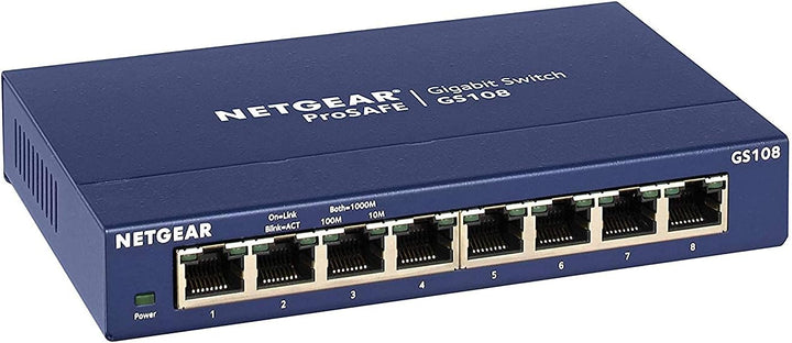 NETGEAR GS108GE LAN Switch 8 Port Netzwerk Switch (Plug-and-Play Gigabit Switch LAN Splitter, LAN Ve
