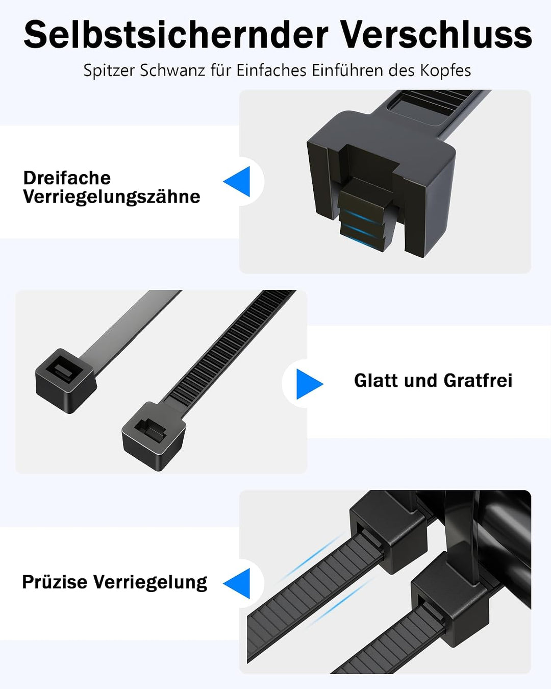 400 Stück Kabelbinder Schwarz Set,Tesmax Kabelbinder UV Beständig,wiederverschliessbar Nylon Super H
