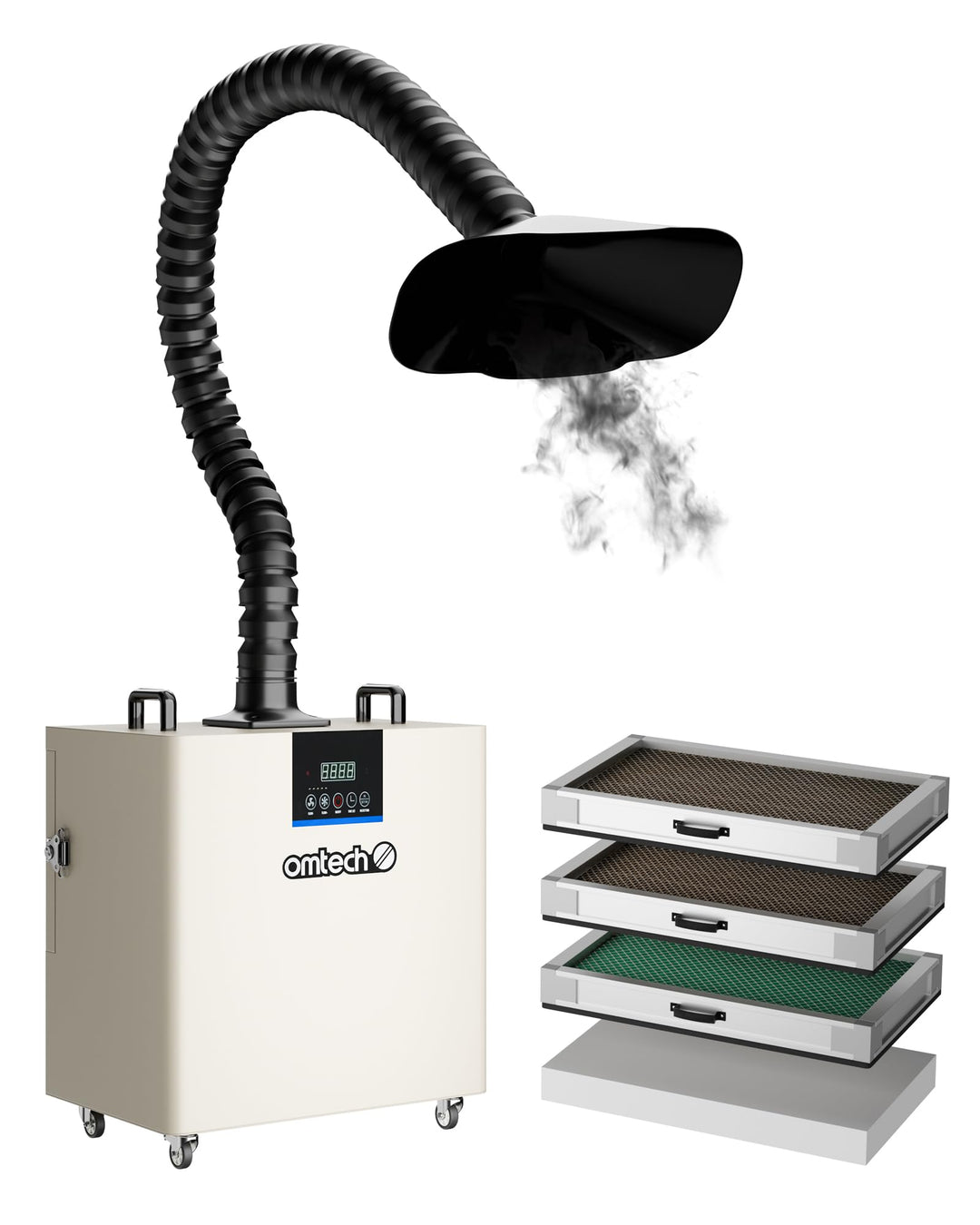 OMTech Rauchabsauger LSP-300 4-Stufen-Filter Rauchabsorber mit Fernbedienung 300W 467m3/h Timer 10 G