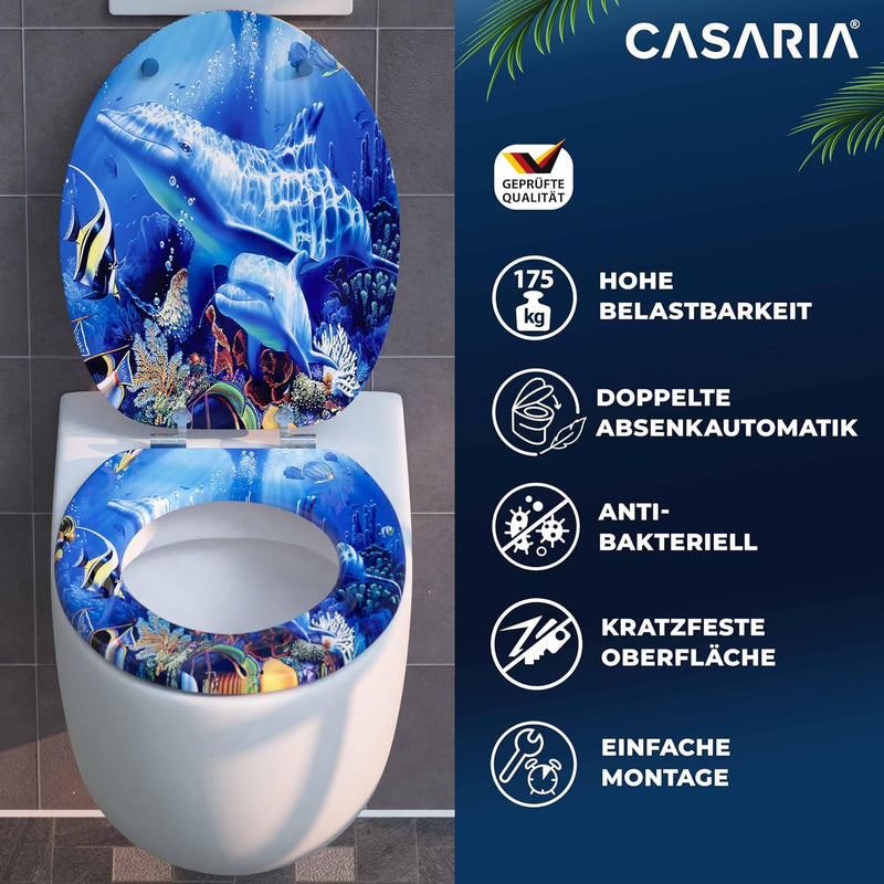 CASARIA® WC Sitz Doppelte Absenkautomatik MDF Holzkern hygienisch Rostfreie Scharniere 175kg Bad Toi