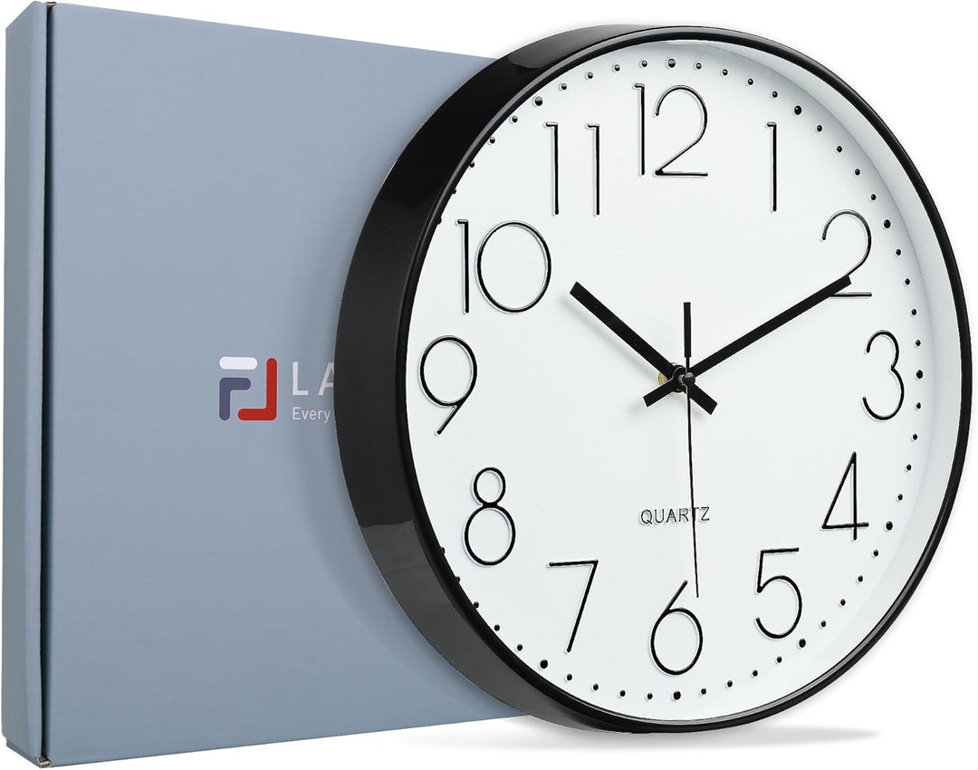 Lafocuse 3D Ziffern Lautlos Wanduhr Schwarz, 30cm Modern Leicht Ablesbar Küchenuhr, Ohne Tickgeräusc