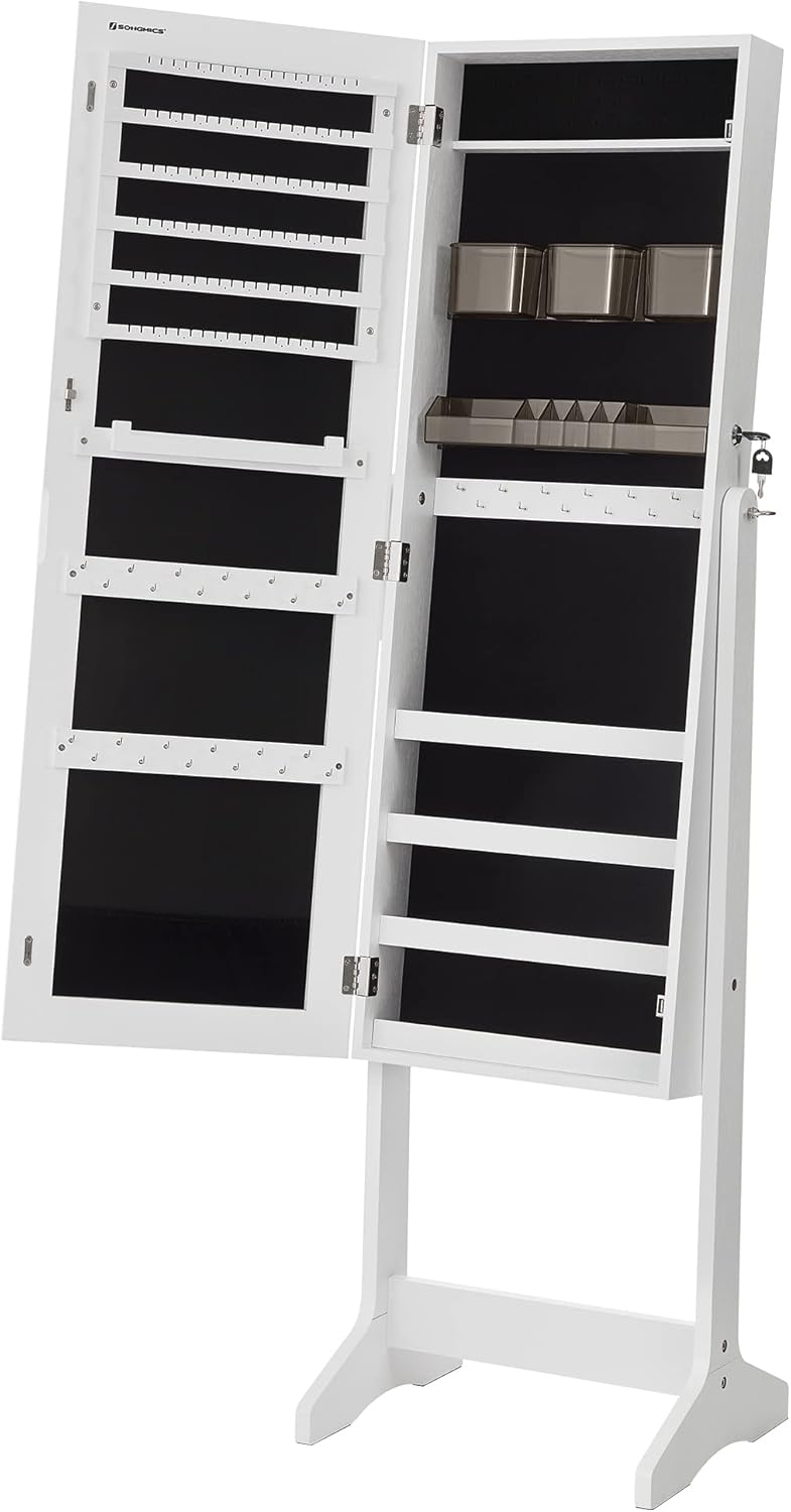 SONGMICS Schmuckschrank, Spiegelschrank stehend, mit 2 separaten Make-up Organizern, rahmenloser Gan