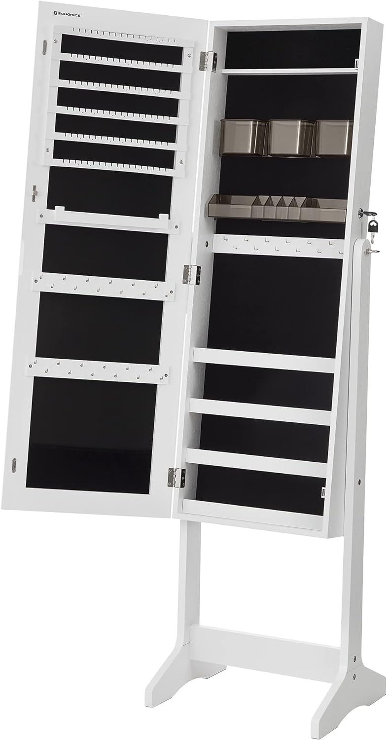 SONGMICS Schmuckschrank, Spiegelschrank stehend, mit 2 separaten Make-up Organizern, rahmenloser Gan