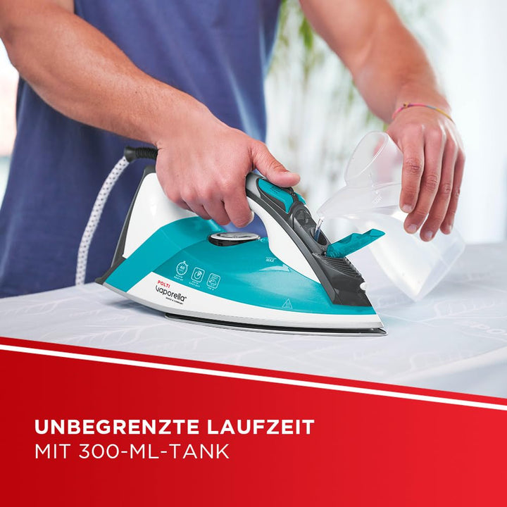 Polti Vaporella Quick&Comfort QC120 Bügeleisen mit Bügelplatte aus Edelstahl, Griff mit Soft-Touch-K