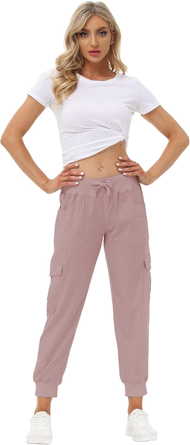 JINSHI Hosen Damen Cargohose Lange Capri Freizeithose Outdoor Jogginghose High Waist mit Kordelzug X