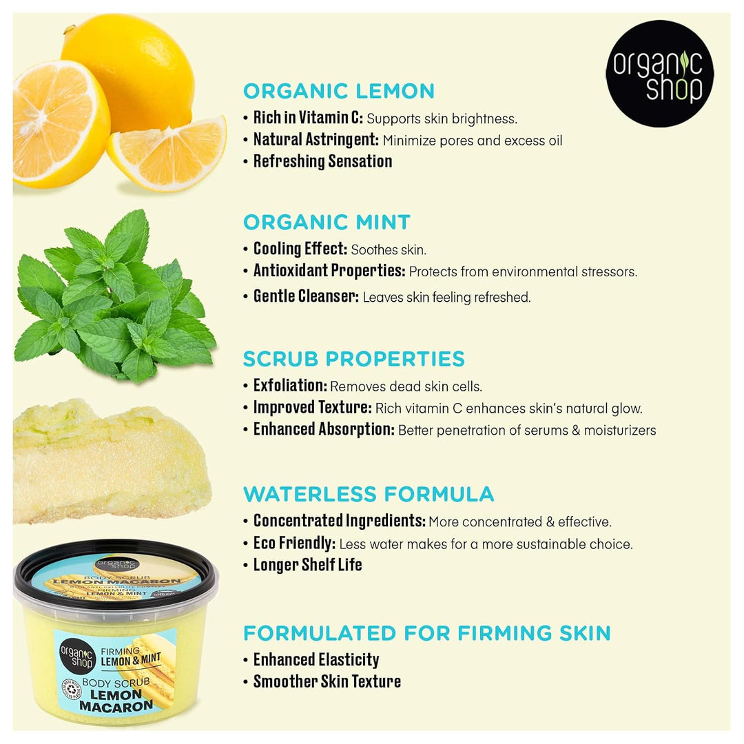 Organic Shop Firming Body Scrub Lemon & Mint (250 ml) - Anti-Cellulite, Anti-Aging - Körperpeeling -